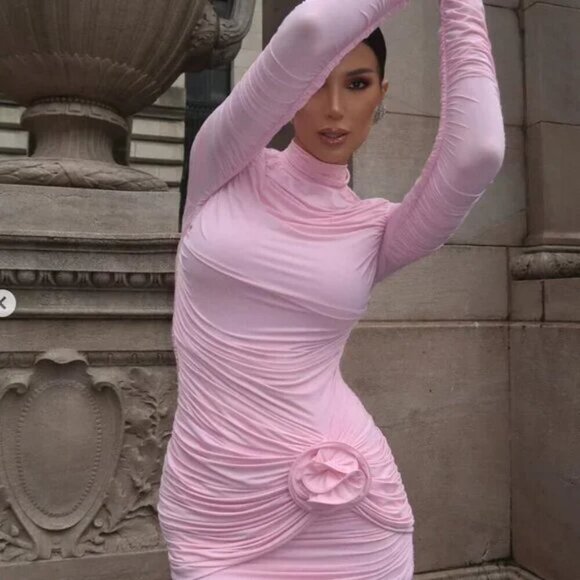 NWT H&M X Magda Butrym Rose-Appliquéd Mock Turtleneck Dress - Picture 3 of 16